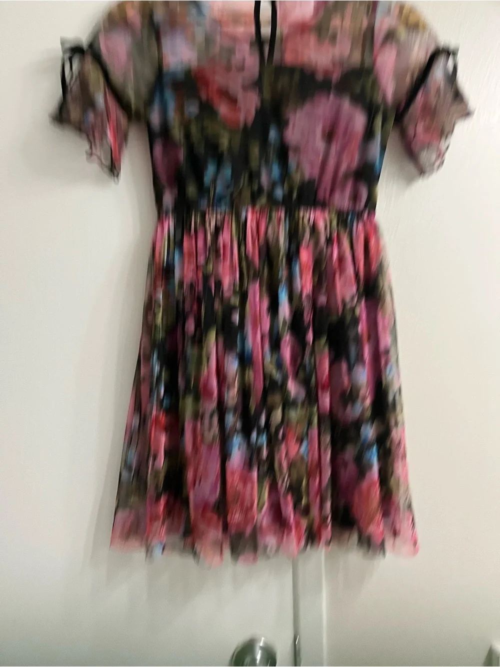 Justice Black Floral Mesh Dress with Pink & Blue Flowers